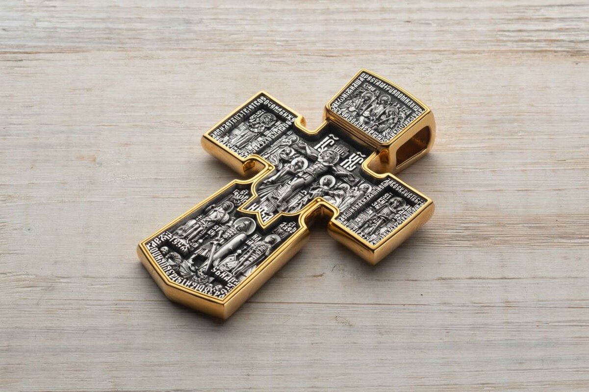 Купить крестик мужской серебряный с распятием, Ангелом-Хранителем ...