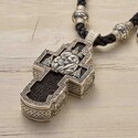Православный крест из серебра и дерева с молитвой и образами святых